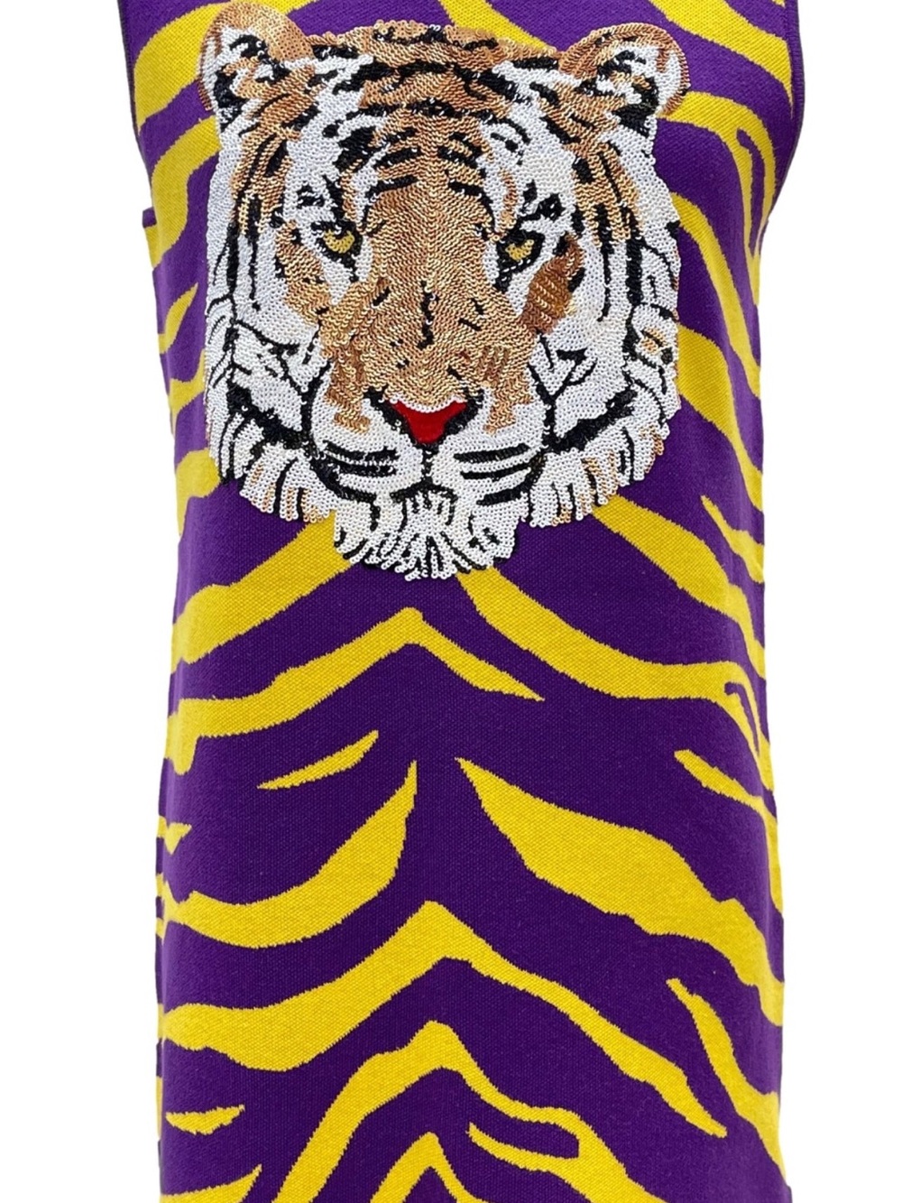 QUEEN OF SPARKLES Purple & Yellow Tiger Face Tank Top